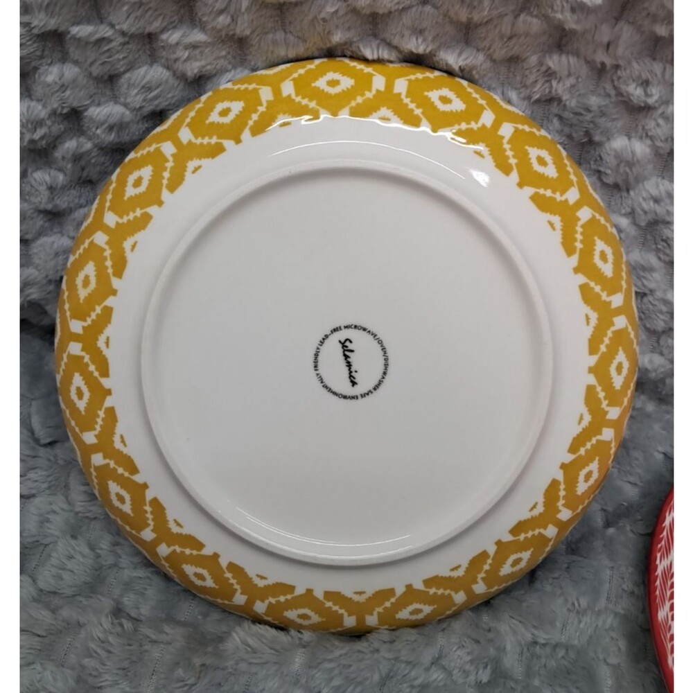 Set 4 Selamica Porcelain Salad Plates 8" Colorful Geometric Ceramic Dinnerware - Picture 3 of 15